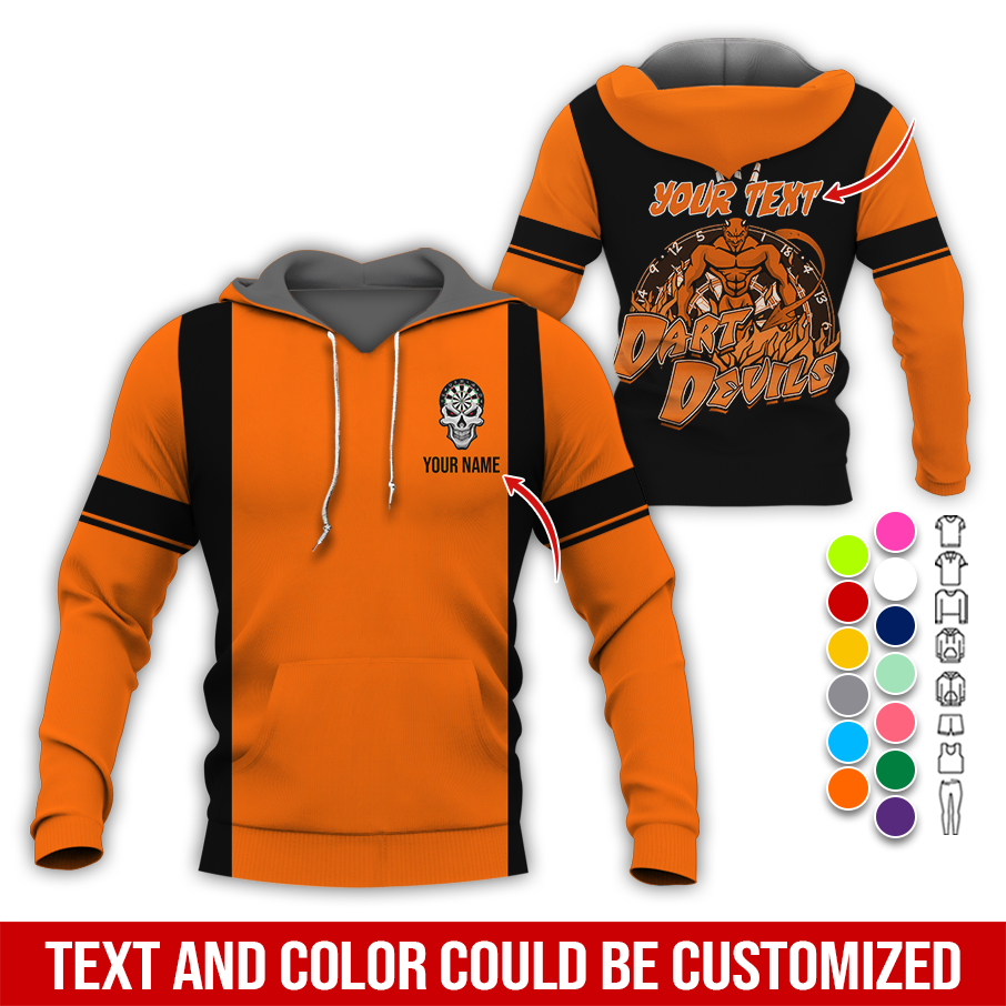 Customized Name Darts Skull Premium Hoodie, Personalized Name & Text Darts Hoodie, Darts Devils Hoodie, Perfect Gift For Darts Lovers, Friend, Family