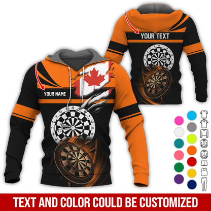 Customized Name & Text Darts Premium Hoodie, Canada Flag Pattern Darts Hoodie, Perfect Gift For Darts Lovers, Friend, Family