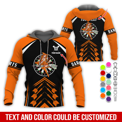 Personalized Name & Text Darts Premium Hoodie, Witch Riding Broom & Darts Hoodie, Perfect Gift For Darts Lovers, Friend, Family