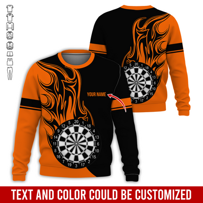 Customized Darts Sweatshirt, Personalized Name Sweatshirt, Fire Dartsboards Pattern Sweatshirt For Men & Women, Perfect Gift For Darts Lovers, Friend, Family