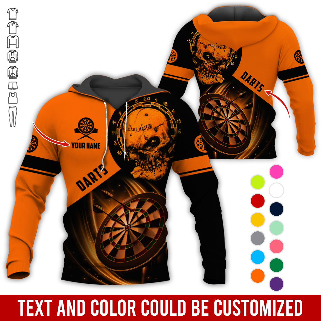 Customized Name Darts Skull Premium Hoodie, Darts Master Skull Pattern Hoodie, Perfect Gift For Darts Lovers, Friend, Family