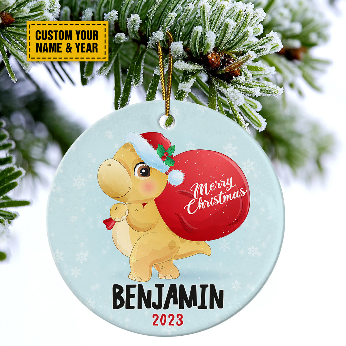 Personalized Dinosaurs Ceramic Christmas Ornament - Cute Dinosaurs Christmas Customized Ceramic Ornament, Perfect Gift For Christmas