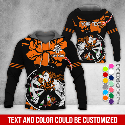 Customized Name & Text Darts Rose Premium Hoodie, Darts & Rose Girl Hoodie, Perfect Gift For Darts Lovers, Friend, Family