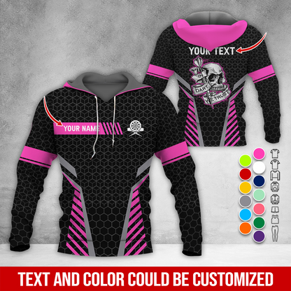 Personalized Skull Darts Premium Hoodie, Customized Name & Text Darts Hoodie, Honeycomb Pattern Hoodie, Perfect Gift For Darts Lovers, Darts Player