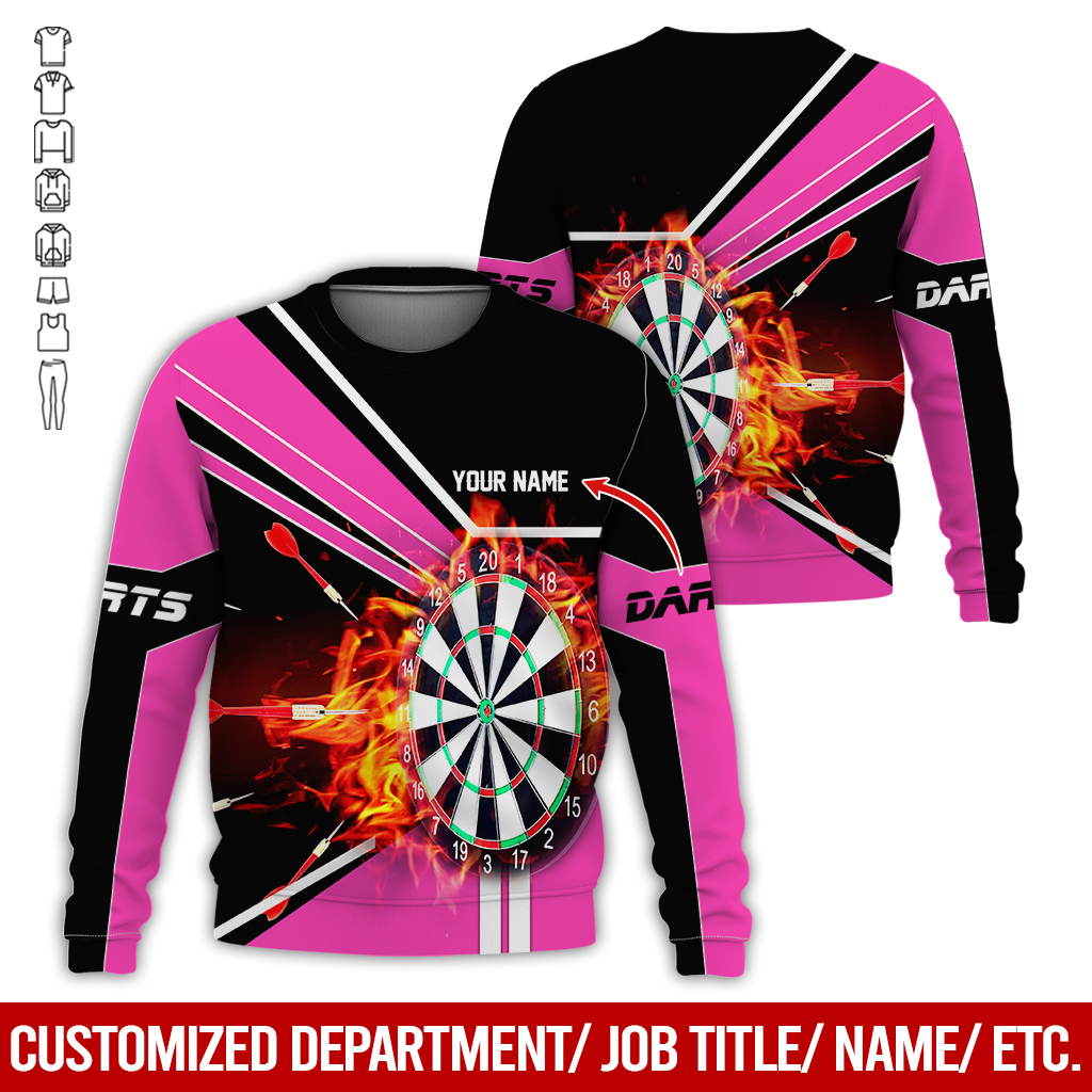 Customized Darts Sweatshirt, Personalized Name Darts Sweatshirt, Flaming Darts Pattern Sweatshirt, Perfect Gift For Darts Lovers, Darts Player