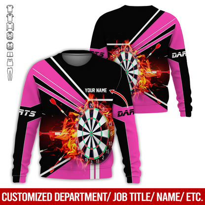 Customized Darts Sweatshirt, Personalized Name Darts Sweatshirt, Flaming Darts Pattern Sweatshirt, Perfect Gift For Darts Lovers, Darts Player