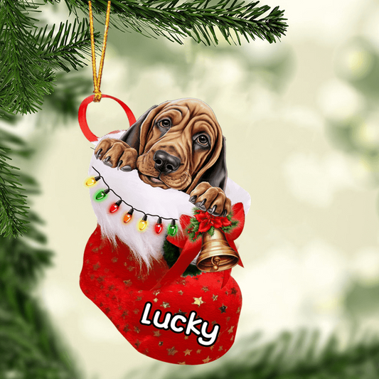 Custom Dog Acrylic Christmas Ornament, Personalized Bloodhound in Christmas Stocking Acrylic Ornament for Dog Lover, New Year