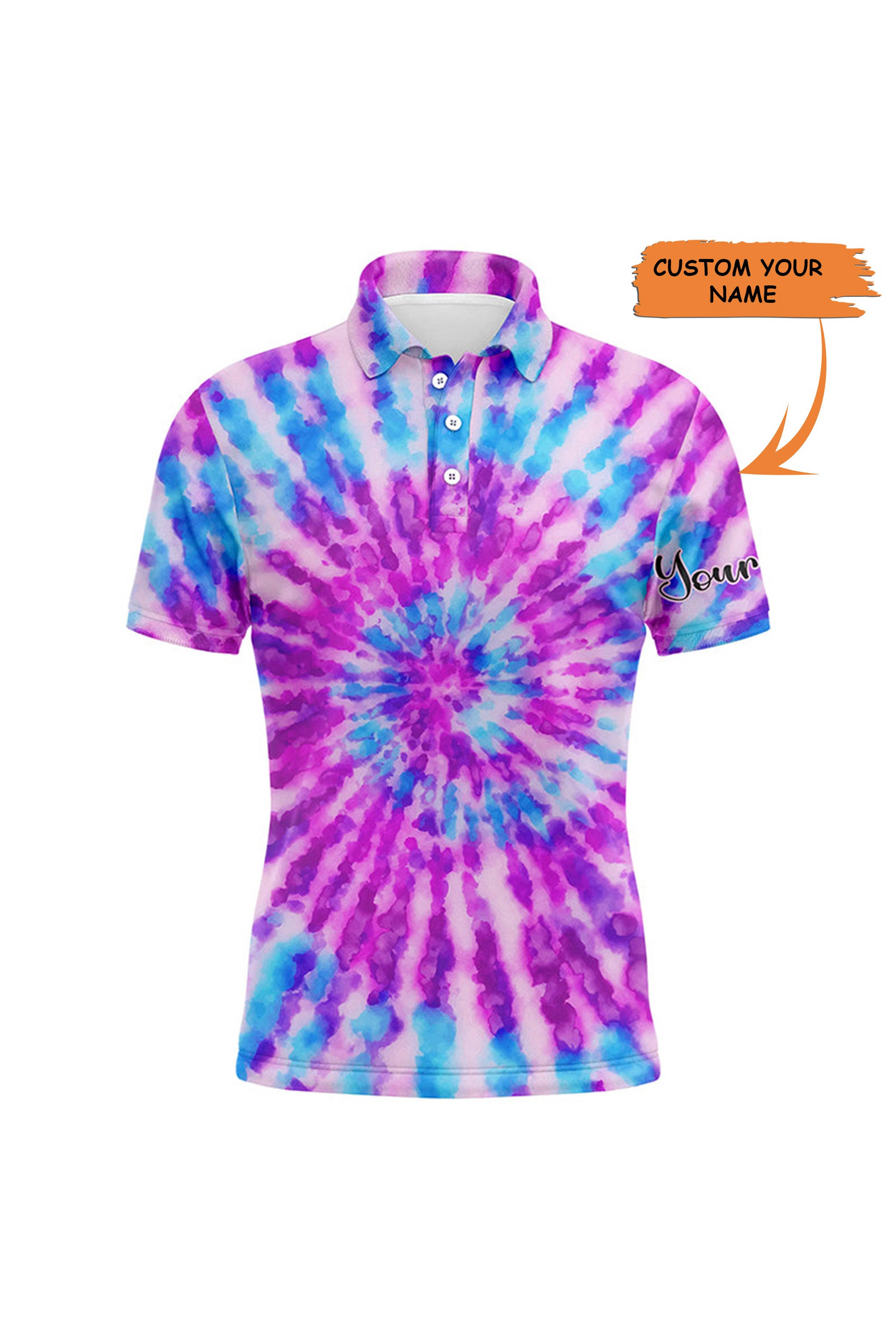Custom Golf Long Sleeve Men Polo Shirt-Watercolor Purple Tie Dye Pattern Custom Name Apparel Men Golf Polo Shirt- Personalized Gift For Men,Golf Lover
