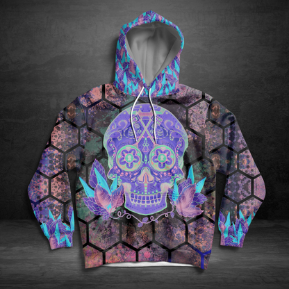 Skull Light Pullover Premium Hoodie Honeycomb Pattern, Perfect Outfit For Men And Women On Christmas New Year Autumn Winter