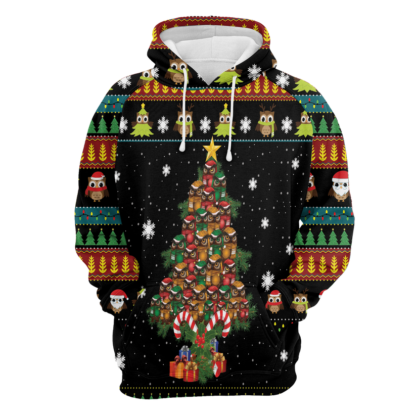 Owl Premium Christmas Hoodie, Owl Christmas Tree Christmas Unisex Hoodie For Men & Women - Perfect Gift For Christmas, Owl Lovers