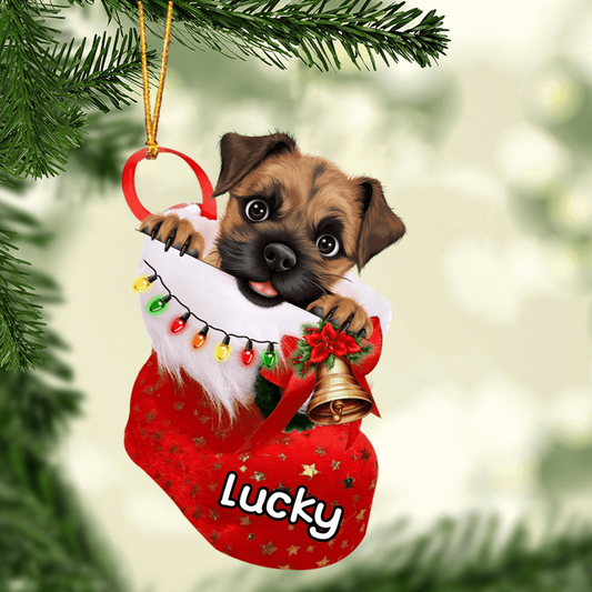 Custom Dog Acrylic Christmas Ornament, Personalized Border Terrier In Stocking Christmas Acrylic Ornament for Dog Lover, New Year