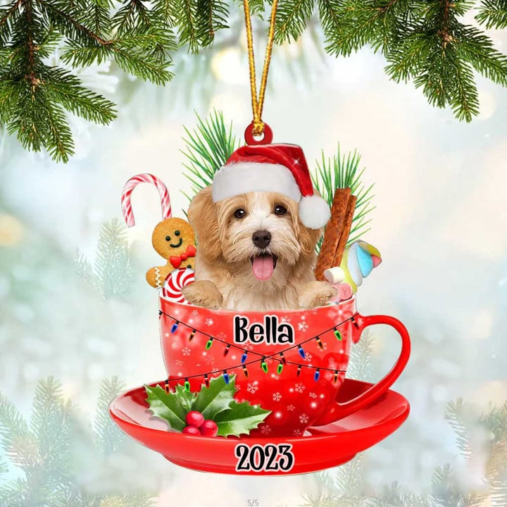 Custom Dog Christmas Car Ornament, Personalized Awesome Havanese In Red Cup Christmas Car Ornament for Dog Lover, Christmas