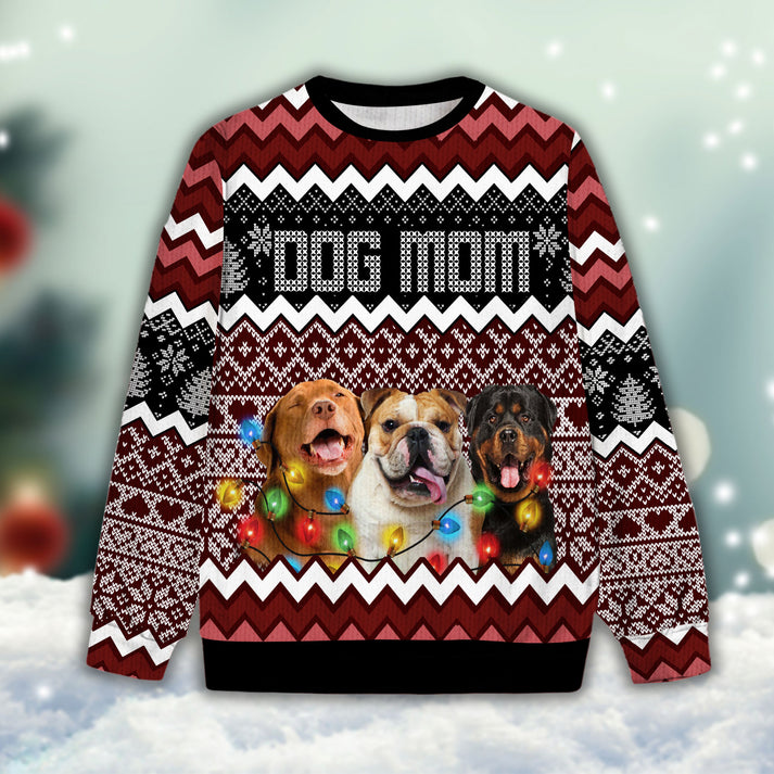 Custom Pet Sweater - Personalized Dog Photo Ugly Sweater, Funny Sweater Dog Mom Wine Color, Custom Dog sweater For Dog Lovers, Friend, Family