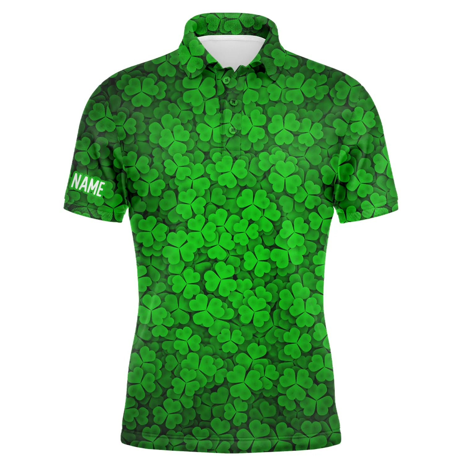 Golf Men Polo Shirts, Custom Name Green Clover St Patrick's Day Pattern Apparel - Personalized Sports Gifts For Men, Husband, Boyfriend, Golf Lovers