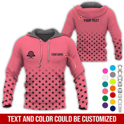 Customized Name & Text Darts Premium Hoodie, Black Stars Pattern Darts Hoodie, Perfect Gift For Darts Lovers, Darts Player