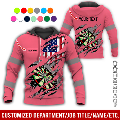 Personalized Darts American Flag Premium Hoodie, Customized Name & Text Darts Hoodie, Perfect Gift For Darts Lovers, Friend, Family