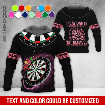 Customized Name Darts Premium Hoodie, I Play Darts Because I Like It Not Because I'm Good At It Darts Black Hoodie, Perfect Gift For Darts Lovers, Darts Player