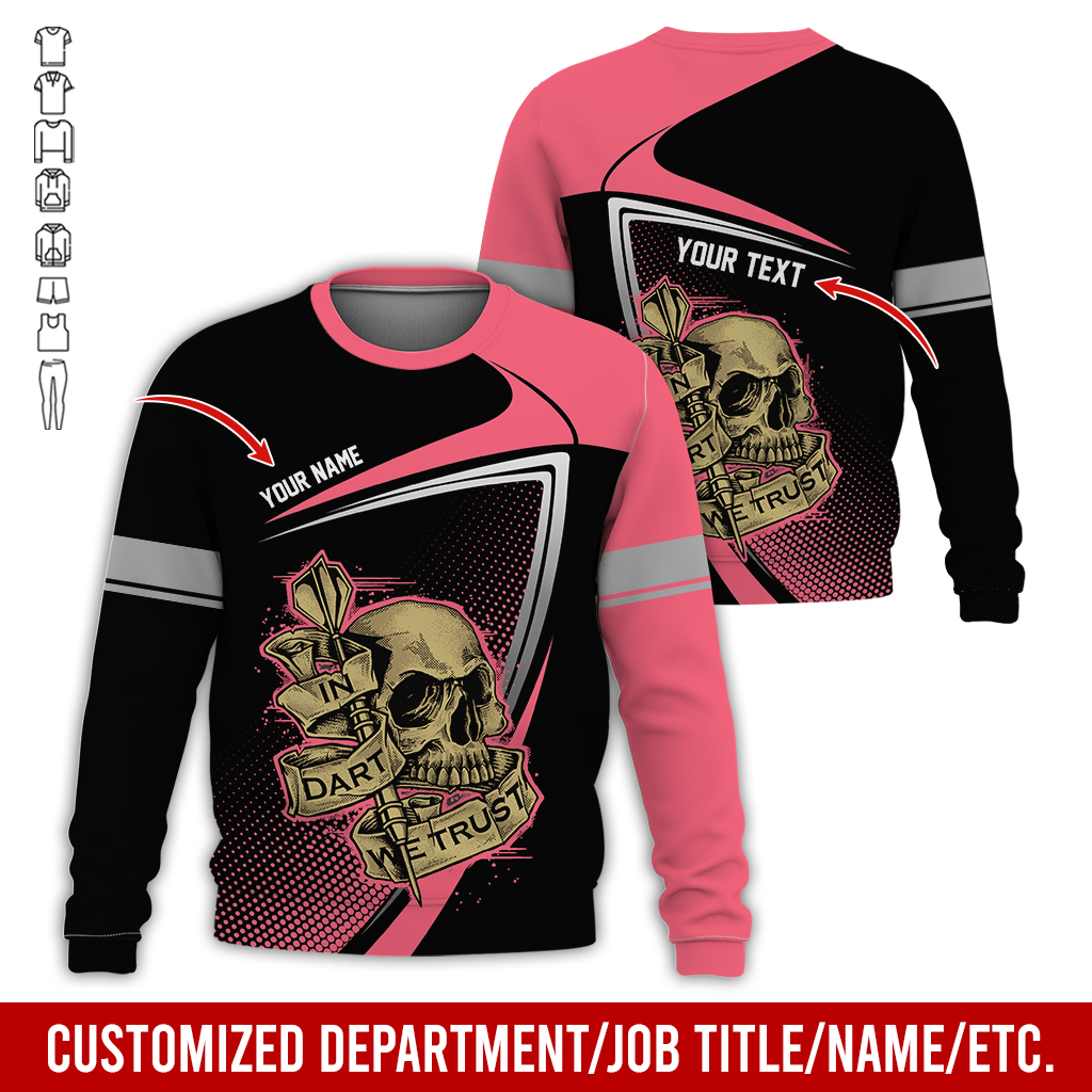 Customized Name & Text Darts Sweatshirt, In Dart We Trust Shirt, Skull Pattern  Darts Shirts For Men & Women - Gift For Darts Lovers, Friend, Family