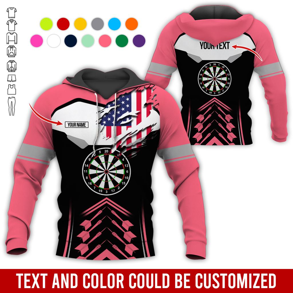 Personalized American Flag Darts Premium Hoodie, Customized Name & Text Darts Black & White Hoodie, Perfect Gift For Darts Lovers, Darts Player