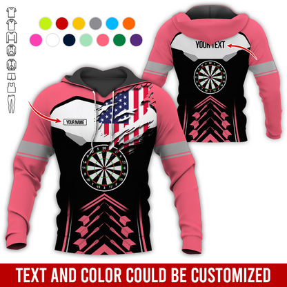 Personalized American Flag Darts Premium Hoodie, Customized Name & Text Darts Black & White Hoodie, Perfect Gift For Darts Lovers, Darts Player