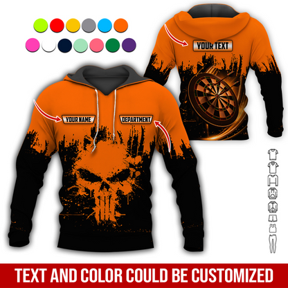 Personalized Darts Skull Premium Hoodie ,Customized Name Text & Department Darts Hoodie, Perfect Gift For Darts Lovers, Darts Player
