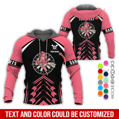Personalized Name & Text Darts Premium Hoodie, Witch Riding Broom & Darts Hoodie, Perfect Gift For Darts Lovers, Friend, Family