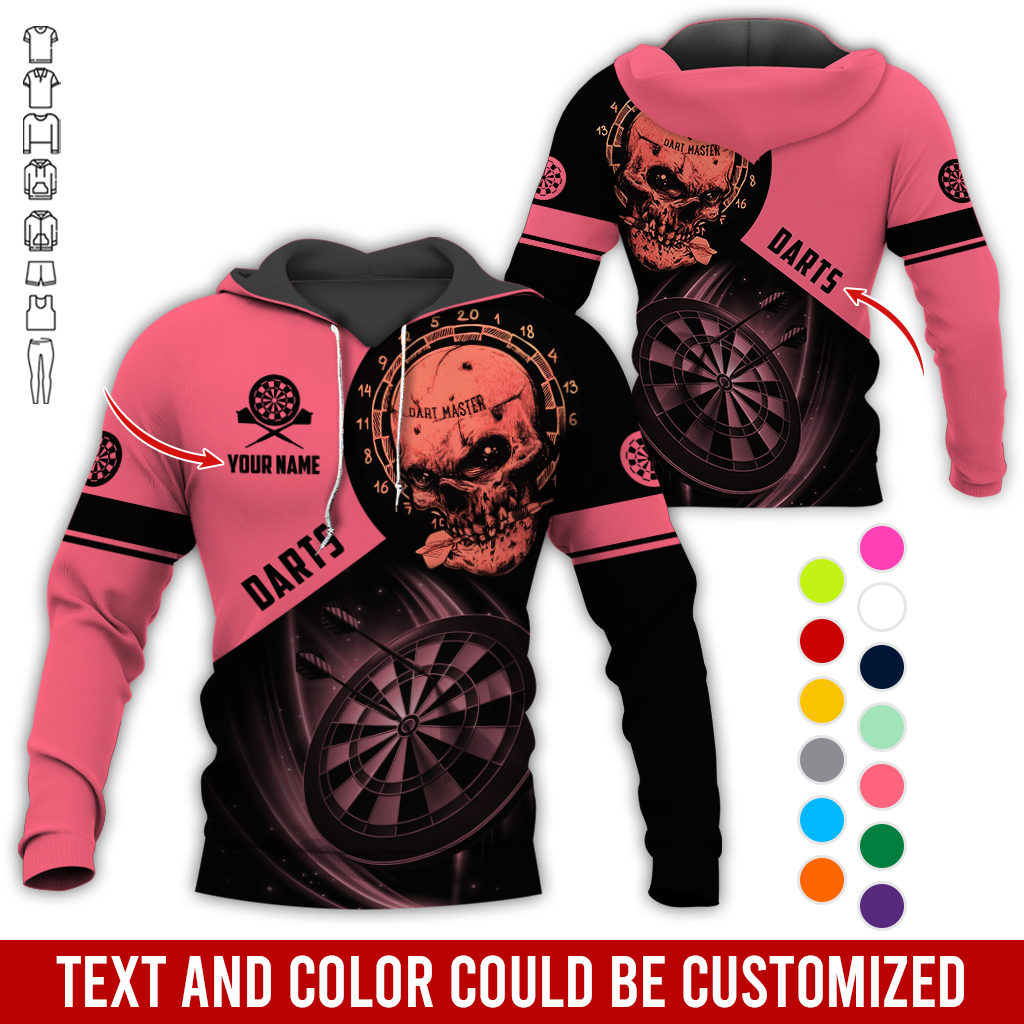 Customized Name Darts Skull Premium Hoodie, Darts Master Skull Pattern Hoodie, Perfect Gift For Darts Lovers, Friend, Family