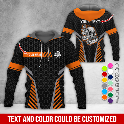 Personalized Skull Darts Premium Hoodie, Customized Name & Text Darts Hoodie, Honeycomb Pattern Hoodie, Perfect Gift For Darts Lovers, Darts Player