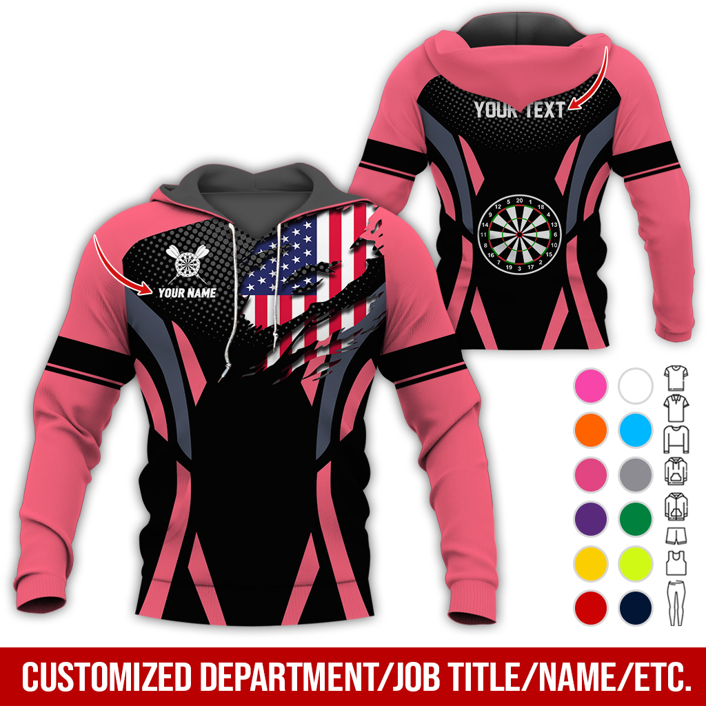 Personalized American Flag Darts Premium Hoodie, Custom Name & Text Darts Hoodie, Perfect Gift For Darts Lovers, Friend, Family