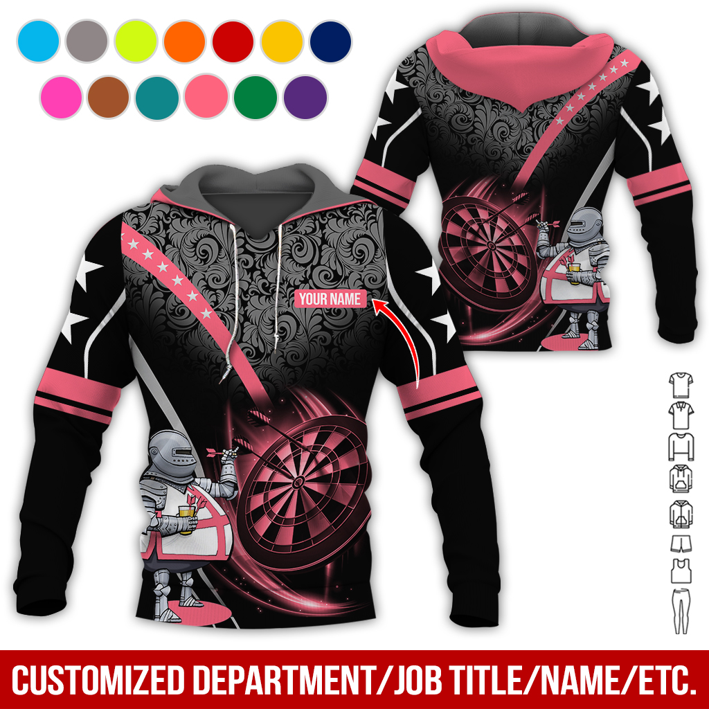 Personalized Darts Knight Armor Premium Hoodie, Customized Name Darts Tropical Pattern Hoodie, Perfect Gift For Darts Lovers, Darts Player