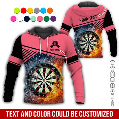 Customized Name & Text Darts Premium Hoodie, Water and Fire Dartboards Pattern Hoodie For Men & Women, Perfect Gift For Darts Lovers, Friend, Family