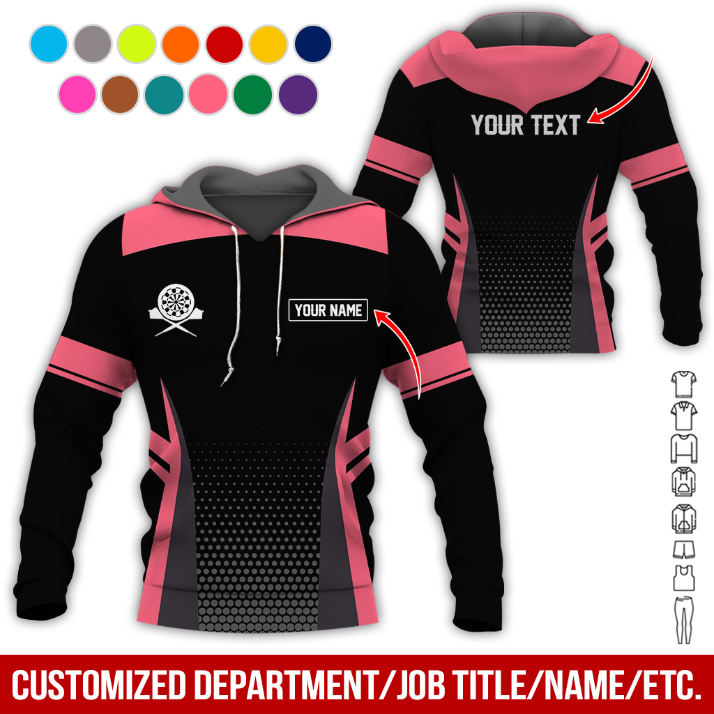 Customized Name & Text Darts Premium Hoodie, Grey Spot Pattern Darts Black Hoodie, Perfect Gift For Darts Lovers, Darts Player