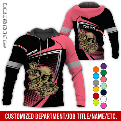 Customized Name & Text Darts Premium Skull  Hoodie, In Dart We Trust Hoodie For Men & Women - Gift For Darts Lovers, Friend, Family