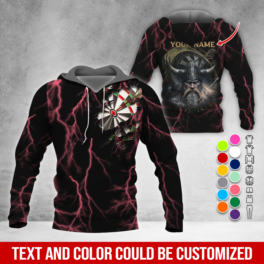 Customized Name Darts Premium Hoodie, Viking Men & Lightning Darts Hoodie, Perfect Gift For Darts Lovers, Friend, Family
