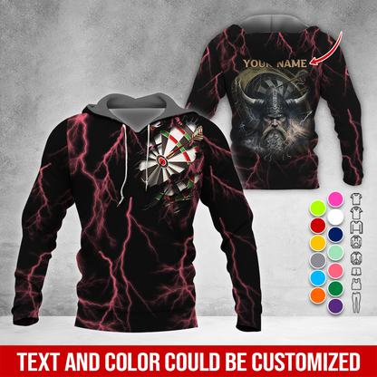 Customized Name Darts Premium Hoodie, Viking Men & Lightning Darts Hoodie, Perfect Gift For Darts Lovers, Friend, Family