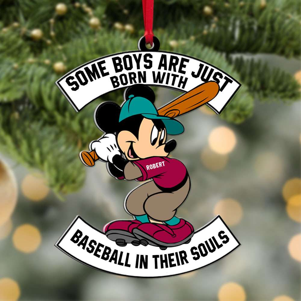 Custom Baseball Acrylic Ornament, Personalized Mickey Baseball Born With Baseball In Their Souls Acrylic Ornament - Perfect Gift For Baseball Lover, Christmas, New Year