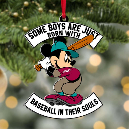 Custom Baseball Acrylic Ornament, Personalized Mickey Baseball Born With Baseball In Their Souls Acrylic Ornament - Perfect Gift For Baseball Lover, Christmas, New Year