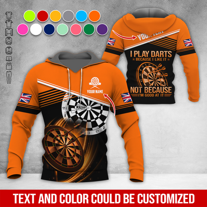 Customized Name & Text Darts Premium Hoodie, Custom National Flag, I Like Darts Hoodie For Men & Women, Perfect Gift For Darts Lovers, Darts Player