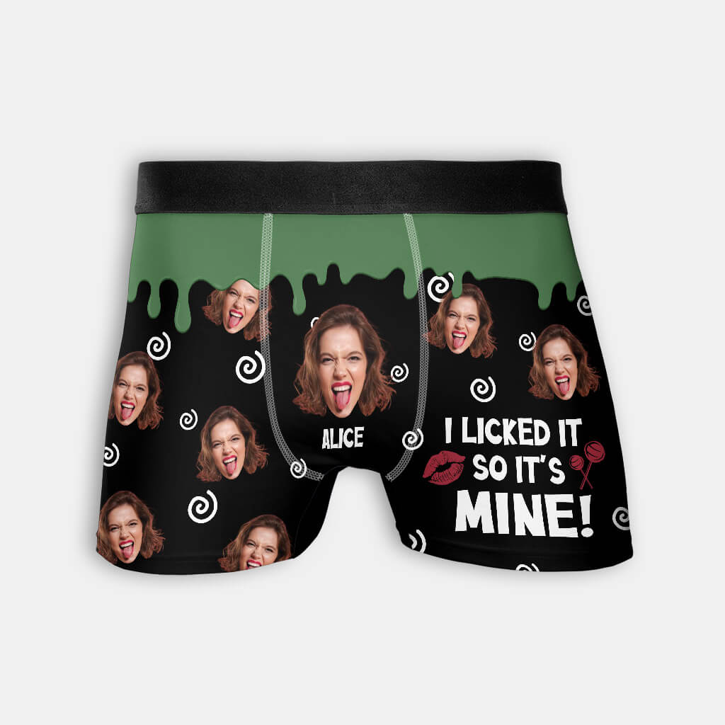 Personalized Boxers, Custom Face Underwear - Customized I Licked So It's Mine Boxer - Best Valentine Gift For Men From Lover