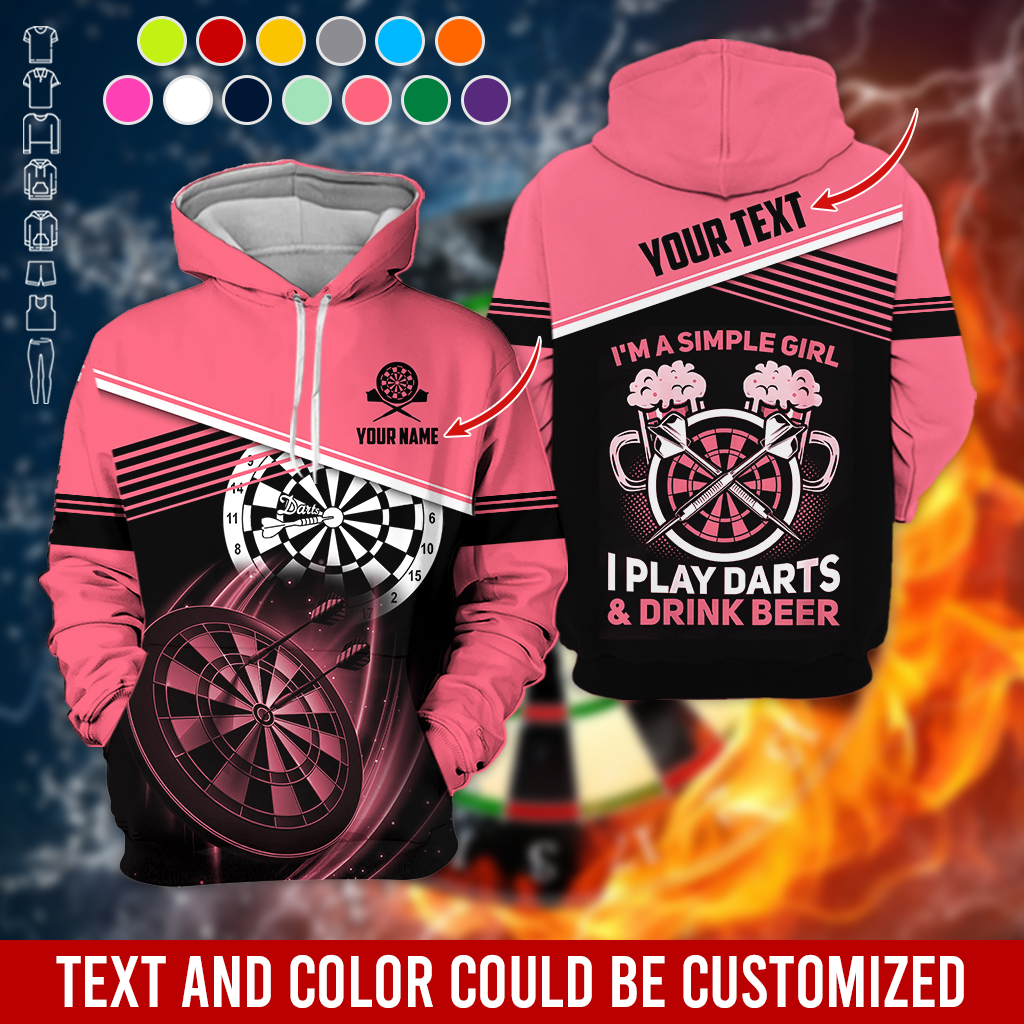 Customized Name & Text Darts Premium Hoodie, I'm A Simple Girl Darts Hoodie, Perfect Gift For Darts Lovers, Darts Player