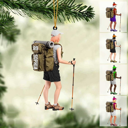 Custom Blimbing Acrylic Christmas Ornament, Personalized Hiking Girl, Climbing Girl Acrylic Christmas Ornament For Blimbing Lover