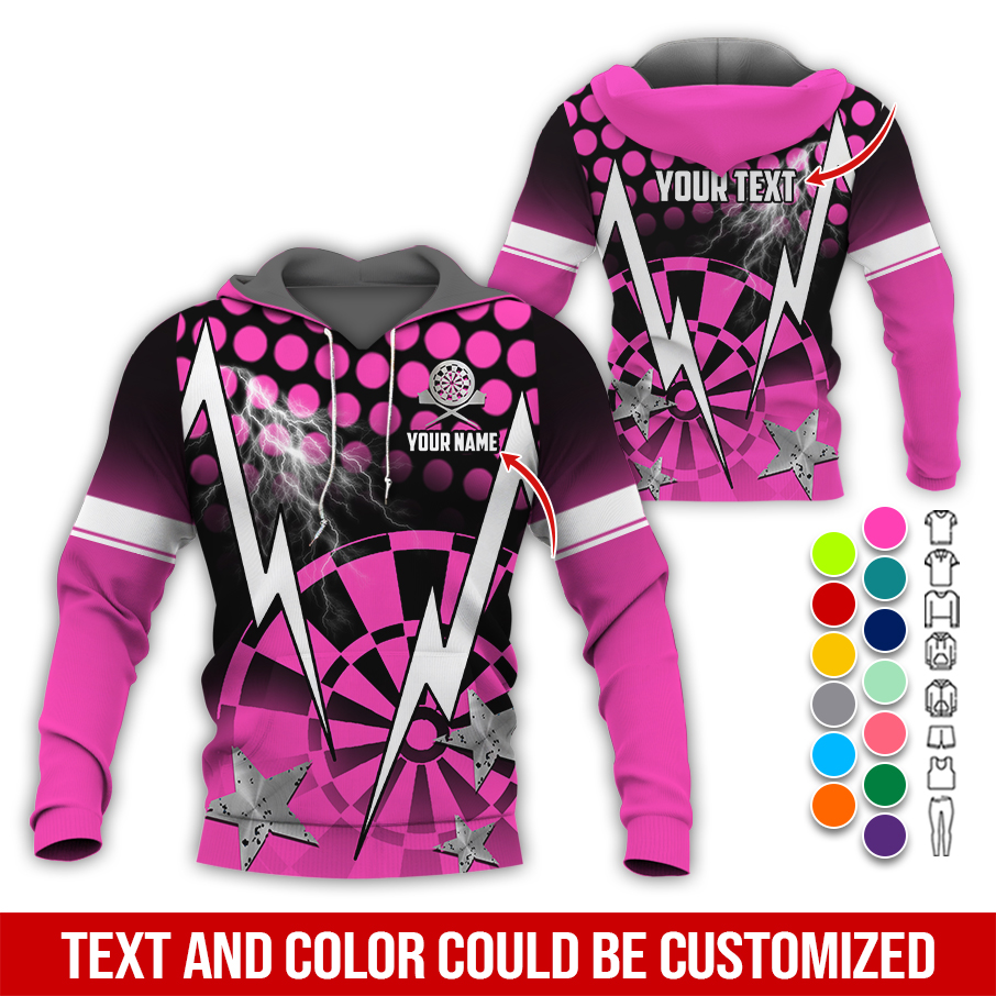 Personalized Lightning & Stars Darts Premium Hoodie, Customized Name & Text Darts Hoodie, Perfect Gift For Darts Lovers, Darts Player
