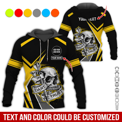 Personalized Darts Skull Premium Hoodie ,Customized Name Text & Logo In Darts We Trust Hoodie, Perfect Gift For Darts Lovers, Darts Player