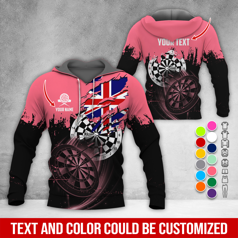 Customized Name & Text Darts Premium Hoodie, England Flag Darts Hoodie, Perfect Gift For Darts Lovers, Friend, Family