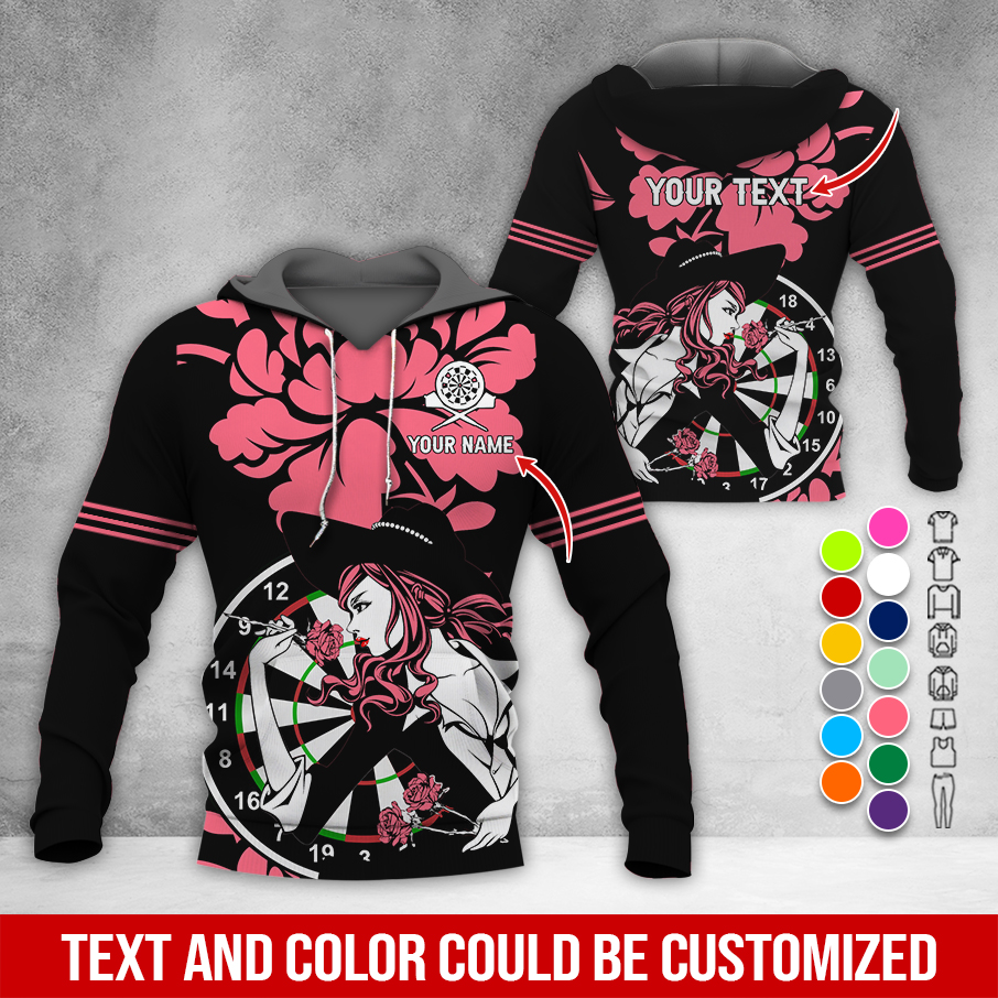 Customized Name & Text Darts Rose Premium Hoodie, Darts & Rose Girl Hoodie, Perfect Gift For Darts Lovers, Friend, Family