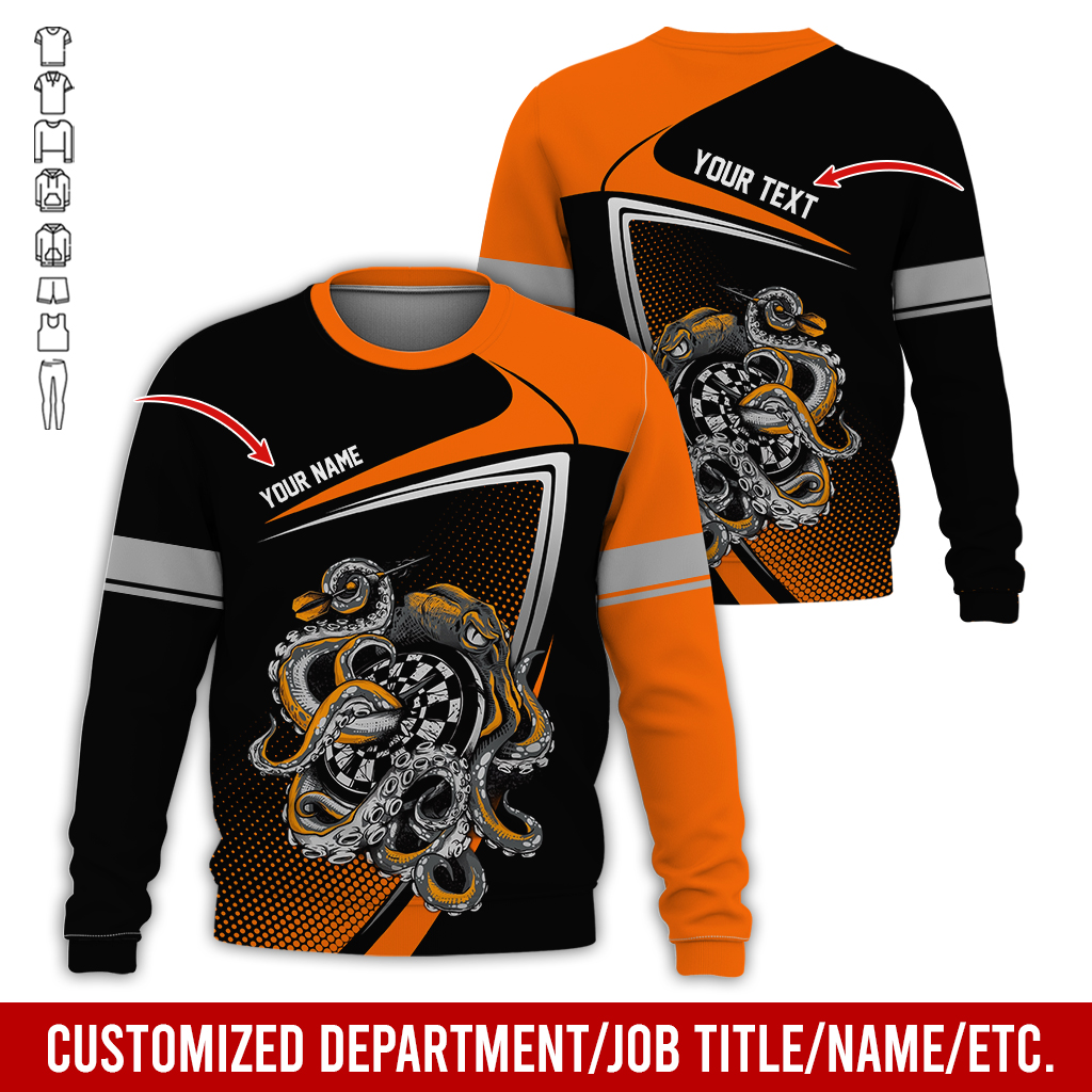 Customized Name & Text Darts Sweatshirt, Octopus & Dartboard Pattern Darts Shirts For Men & Women - Gift For Darts Lovers, Friend, Family