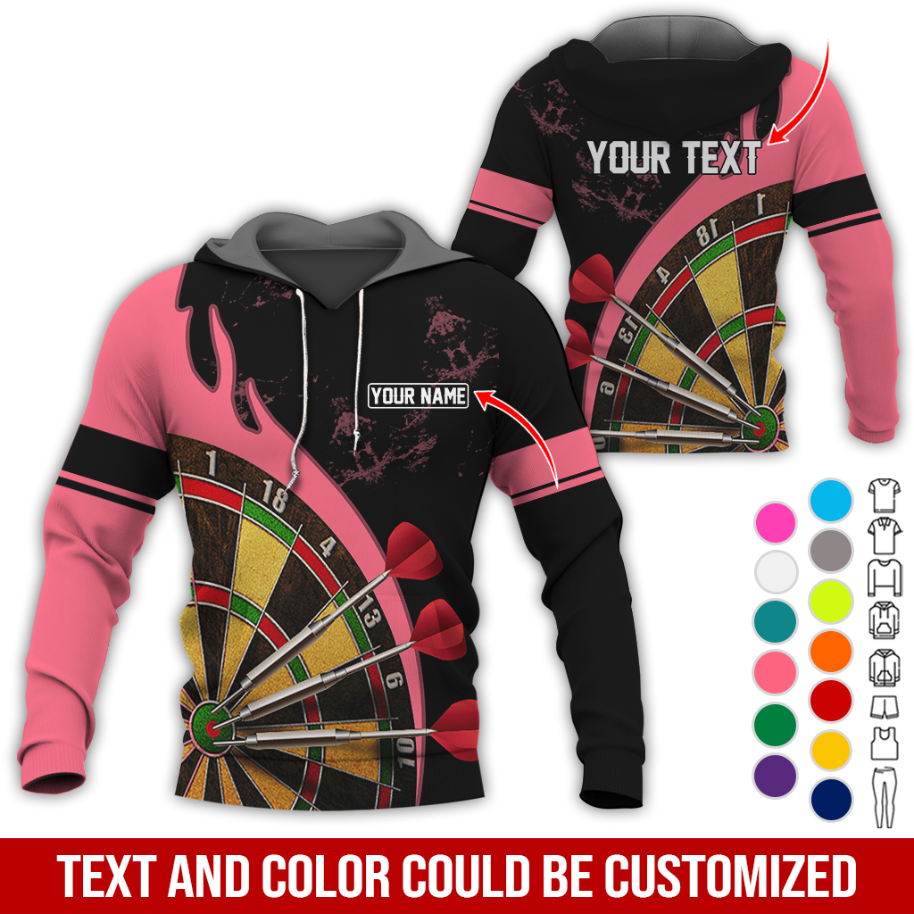 Customized Name & Text Darts Premium Hoodie, Darts & Fire Pattern Hoodie, Perfect Gift For Darts Lovers, Darts Player