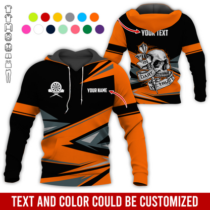 Customized Name & Text Darts Skull Premium Hoodie, In Darts We Trust Hoodie For Men & Women, Perfect Gift For Darts Lovers, Friend, Family