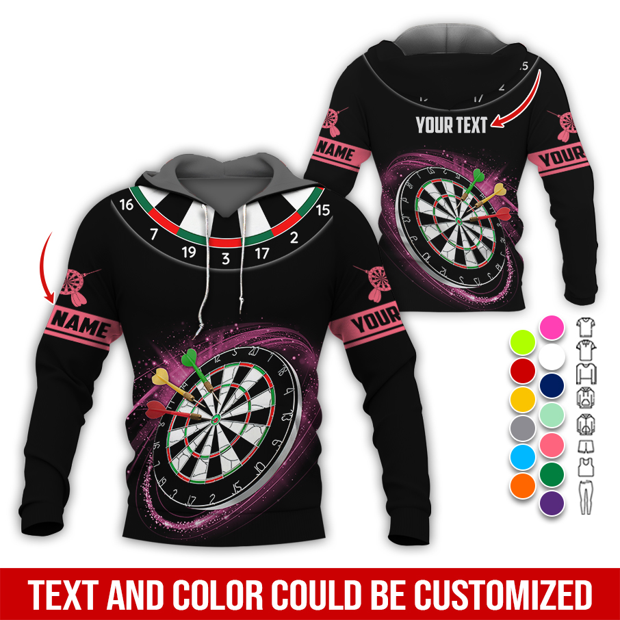 Customized Name & Text Darts Premium Hoodie, Darts Pattern Black Hoodie, Perfect Gift For Darts Lovers, Friend, Family