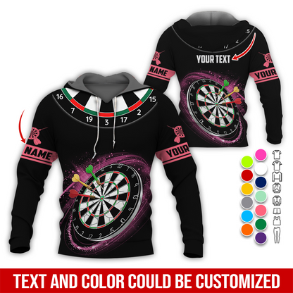 Customized Name & Text Darts Premium Hoodie, Darts Pattern Black Hoodie, Perfect Gift For Darts Lovers, Friend, Family